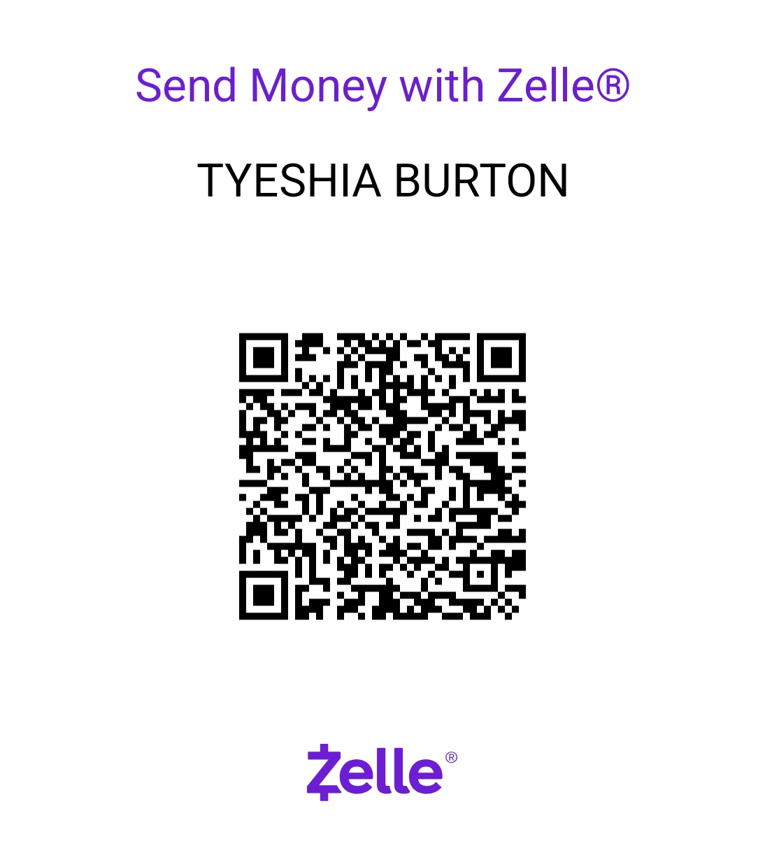 Zelle QR Code for Tyeshia Burton